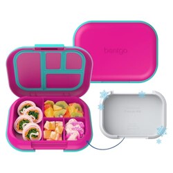 Bentgo Chill Kids 4-Compartment Bento Box Leakproof Lunch Box | Built-In Ice Pack, 3.3 Cup Capacity, BPA-Free, Microwave & Dishwasher Safe Tray, Ideal for Ages 3–7 (Fuchsia/Teal)