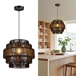 5-Tier Boho Rattan Chandelier Light Fixt