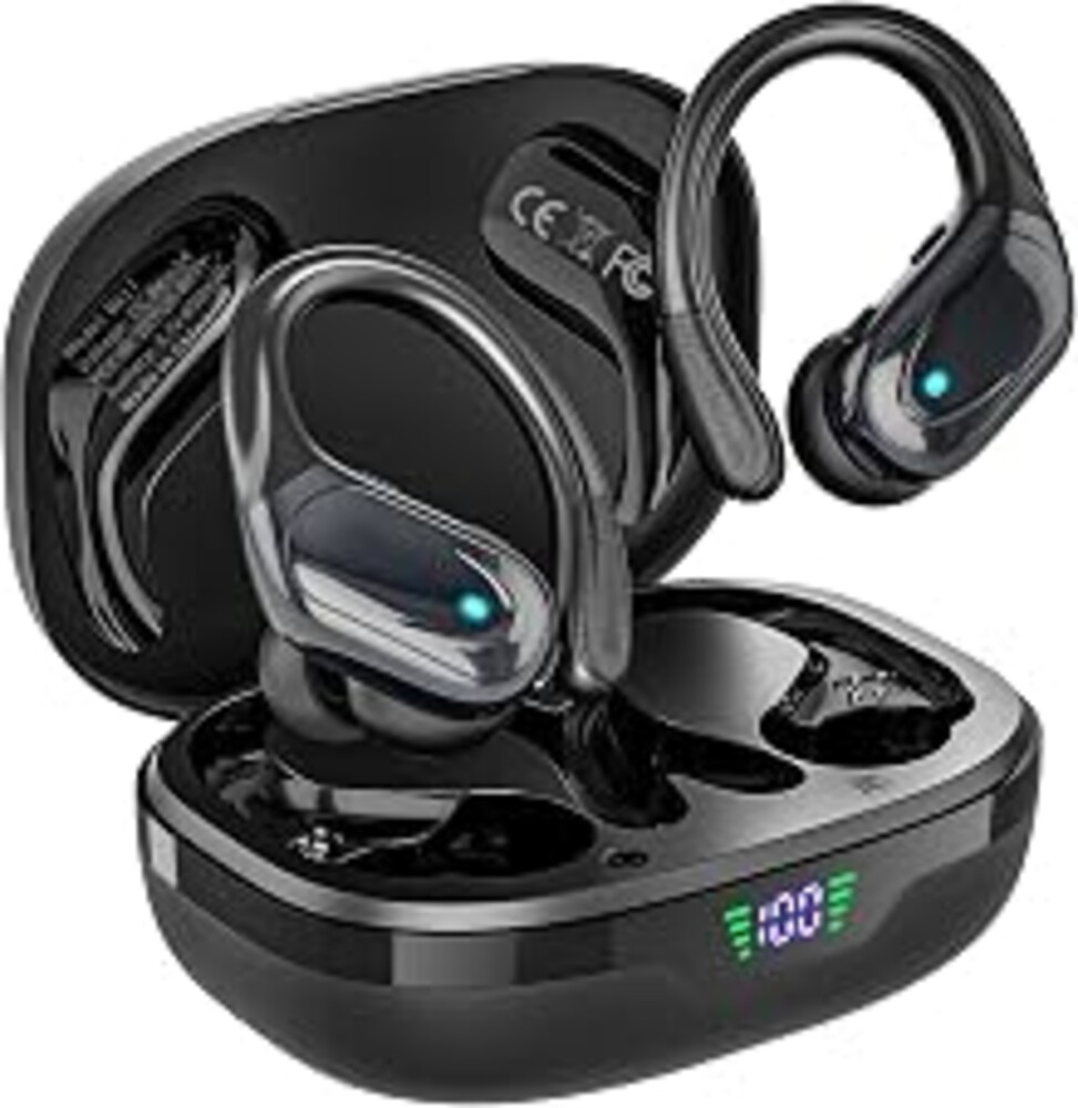 HAOYUYAN Wireless Earbuds, Sports Bluetooth Headphones, 80Hrs Playtime Ear Buds with LED Power Display, Noise Canceling Headset, IPX7 Waterproof Earphones for Workout/Running（Black）