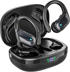 HAOYUYAN Wireless Earbuds, Sports Bluetooth Headphones, 80Hrs Playtime Ear Buds with LED Power Display, Noise Canceling Headset, IPX7 Waterproof Earphones for Workout/Running（Black）