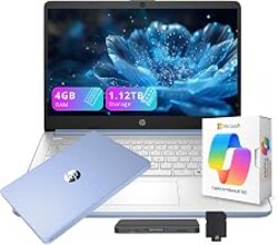 HP Stream 14" HD Student&Business Laptop with AI Copilot, Intel Processor N150, 4GB RAM, 1.12TB Storage (128GB UFS + 1TB Docking Station), 1 Year Office 365, 720p Webcam, Win 11, Sky Blue