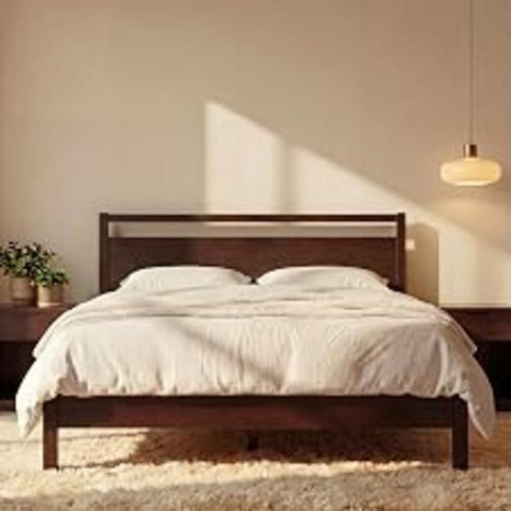 LIFEMENT Signature Wood Platform Bed Frame with Headboard, Essential, Noise Free, Under Bed Storage, No Box Spring Needed, Easy Assembly (Walnut, King (U.S. Standard))