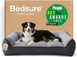 Bedsure SupportMax™ Extra Thick Orthopedic XL Dog Bed for Extra Large Dogs | 45" Premium Supportive Couch for Senior Dogs, Water-resistant Removable Washable Cover, Jumbo Comfy Pet Sofa with Sherpa,Grey