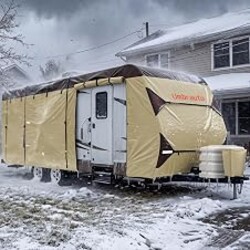 Umbrauto Travel Trailer RV Cover 27' ~ 30' – Upgraded 9-Layers Top Camper Cover, Waterproof & Windproof Heavy Duty Toy Hauler RV Cover for Winter Snow with Tongue Jack Cover, Gutter Covers