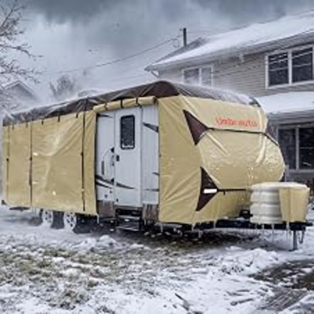 Umbrauto Travel Trailer RV Cover 27' ~ 30' – Upgraded 9-Layers Top Camper Cover, Waterproof & Windproof Heavy Duty Toy Hauler RV Cover for Winter Snow with Tongue Jack Cover, Gutter Covers