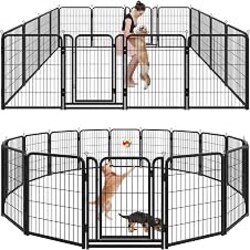 Kfvigoho Dog Playpen Outdoor Extra Wide 16 Panels Heavy Duty Dog Fence 40" | Anti-Rust Coating-Strengthened Dog Fence with Doors Portable for RV Camping Yard, Total 42FT, 140 Sq.ft, Snowy Black