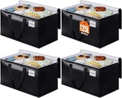 Heavy Duty Moving Bags, Extra Large Storage Bags, 125L, 4-Pack, Black | Foldable, with Zippers, Tag Pocket & Handles, Reusable, Space-saving, Water-Resistant, for moving & storage, Versatile Use