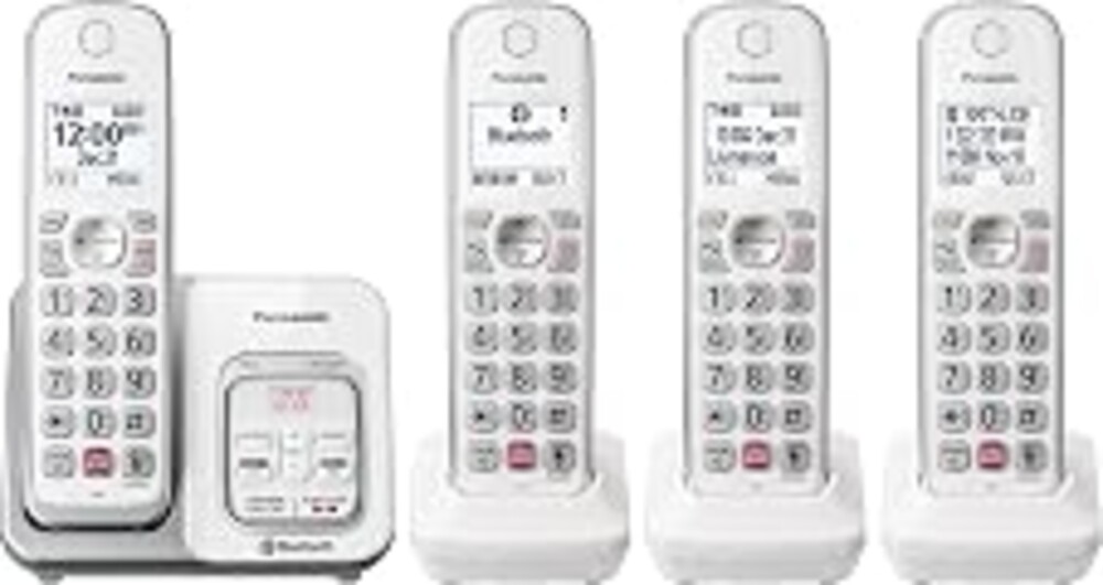 Panasonic Cordless Phone with Answering Machine, Link2Cell Bluetooth Home Phones, Voice Assistant and Advanced Call Blocking, Expandable System with 4 Handsets, Cordless Telephone, KX-TGD864W (White)