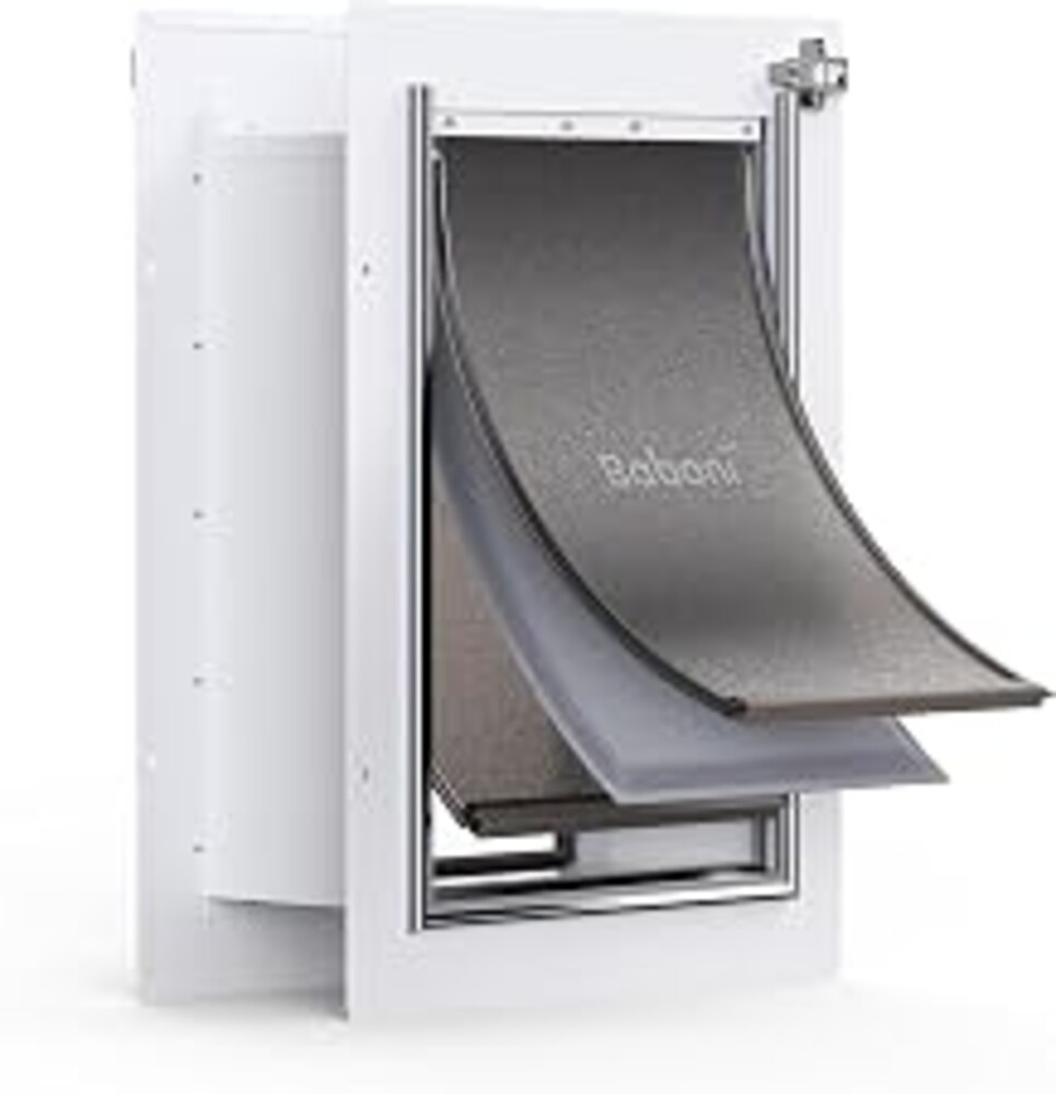 Baboni Pet Door for Wall,3-Flap,Steel Frame and Telescoping Tunnel, Aluminum Lock, Double Flap Dog Door and Cat Door, Strong and Durable (Pets Up to 40 Lb) -Medium