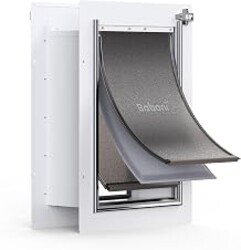 Baboni Pet Door for Wall,3-Flap,Steel Frame and Telescoping Tunnel, Aluminum Lock, Double Flap Dog Door and Cat Door, Strong and Durable (Pets Up to 40 Lb) -Medium
