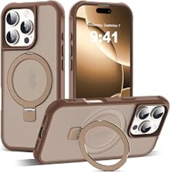 SKYLMW Compatible with iPhone 16 Pro Case with Stand,Desert Brown | iPhone 16 Pro Phone Case 6.3",Magnetic Ring Stand,Compatible with MagSafe,Military-Grade Protection,Great Grip Feeling