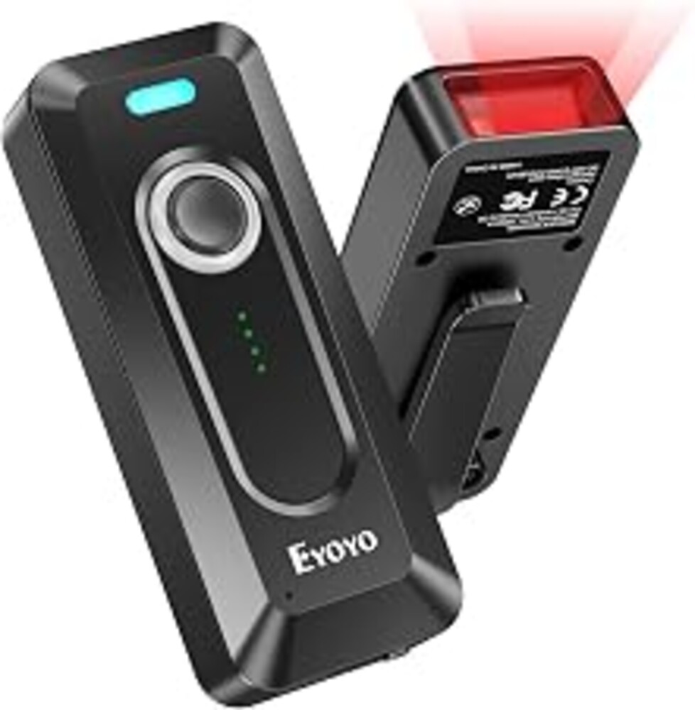 Eyoyo Portable Mini 2D QR Bluetooth Barcode Scanner Wireless with Clip | 2000mAh Battery with Level Indicator, Bar Code Reader For Library Book Inventory Compatible with iPhone, iPad, Android Phone