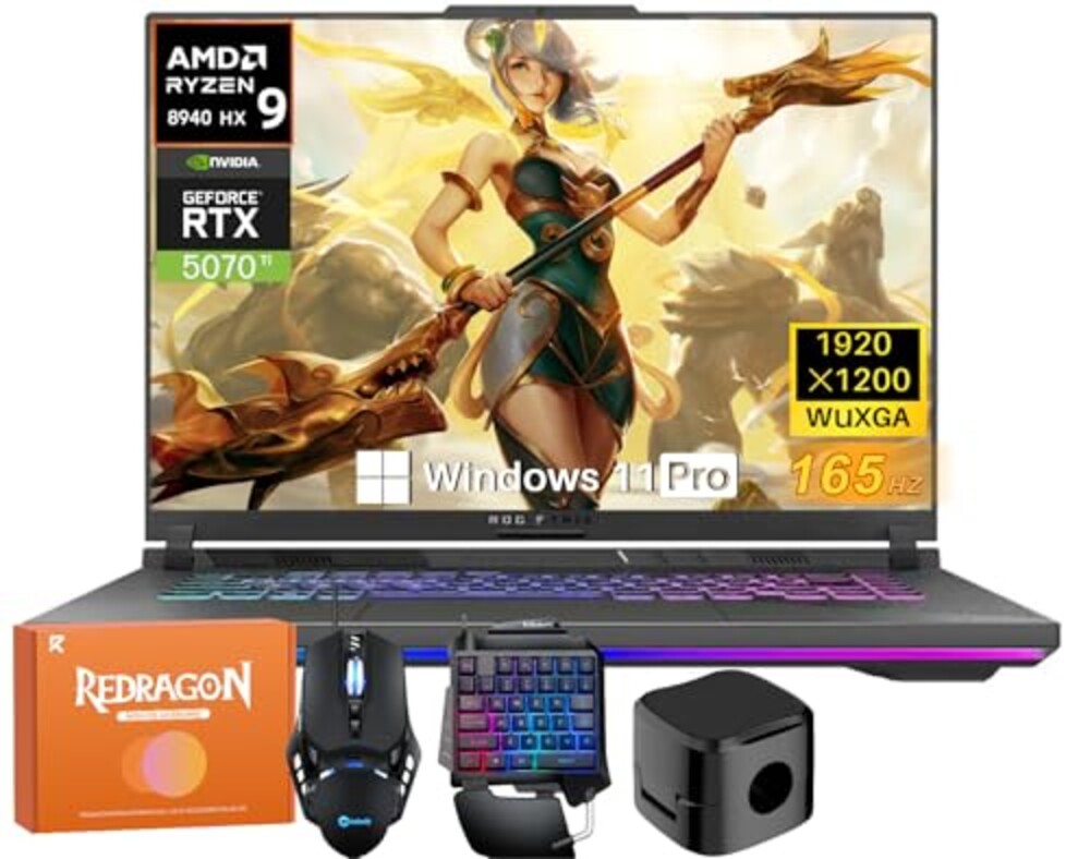 ASUS ROG Strix G16 Gaming Laptop, AMD Ryzen 9 8940HX (16 Cores, 32 Threads, up to 5.3GHz), NVIDIA RTX 5070Ti 12GB GDDR7, 32 GB DDR5 RAM, 1 TB SSD, 16" FHD WUXGA Display, Win 11 Pro, w/Accessories