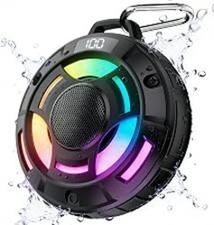 BassBloom Room 1 Shower Bluetooth Speaker, IPX7 Waterproof, Black | 12W Powerful JIKE BASS Sound, 15H Playtime, LED Power Display, RGB Lights, for Kayaking, Pool, Beach, Camping