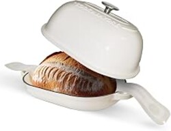 Cast Iron Bread Oven,6 QT Bread Oven,Thick Enameled Loaf Pan with Lid,Bread Pans for Homemade Bread,14.5"Dutch Oven for Bread Baking,Dutch Oven-with Silicone Baking Mat&Recipe,Gifts for Family,White