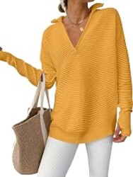 ANRABESS Women Long Sleeve Quarter Zip Pullover Fall Sweater | Collared High Neck Thumb Holes Shirts,Soft Ribbed Knit Top for Leggings,Work Business Casual Outfits,Travel Vacation Clothing