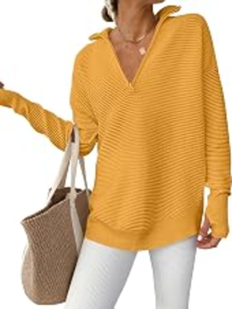 ANRABESS Women Long Sleeve Quarter Zip Pullover Fall Sweater | Collared High Neck Thumb Holes Shirts,Soft Ribbed Knit Top for Leggings,Work Business Casual Outfits,Travel Vacation Clothing