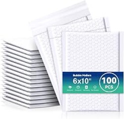 Bubble Mailers 6x10" 100 Pack: Self Seal Mailing Envelopes White | Padded Envelopes Usable Size 𝟔𝐱𝟗 for Small Business - Waterproof Tear-Resistant - Shipping Bags for Jewelry Holiday Gifts