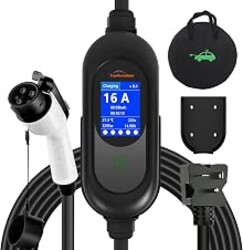 TopAutoGear Portable EV Charger 16A Level 1&2, 110V-240V Electric Vehicle Charger with LCD Display, 17FT Cable SAE J1772 Compatible, IP54 Waterproof, 5 Year Warranty for Home & Outdoor Use