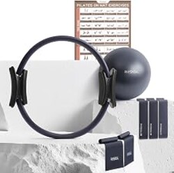 PhysKcal Pilates Kit, 15-Inch Pilates Ring with 1x Pilates Ball & 5X Bands | Aesthetic Home Pilates Equipment Set, Essential Kit for Beginners in Minimalist Style. Comes in Premium Packaging