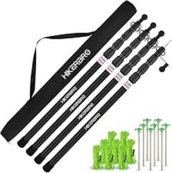 4 Pack Adjustable Tarp Poles Telescoping Aluminum Camping Tent Tarp 7.7ft | Telescoping Rod with Protection Cap for Camping, Awning, Sun Shade, Rain Fly, Lightweight, Portable, Free Guylines & Stakes