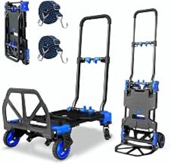 2-in-1 Hand Truck Dolly, 330LB Heavy Duty Carrying Portable Handtruck, Folding Hand Dolly with 4 Wheels&Retractable Handle for Moving, Luggage, Shopping, Office