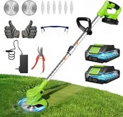 Cordless Weed Wacker Eater Brush Cutter Weed Trimmer with Blade Stringless | 2 X 2.0Ah Electric Weedwacker 21V Battery Powered with Charger - User Friendly Small Yards Grass Cutter for Seniors, Beginner