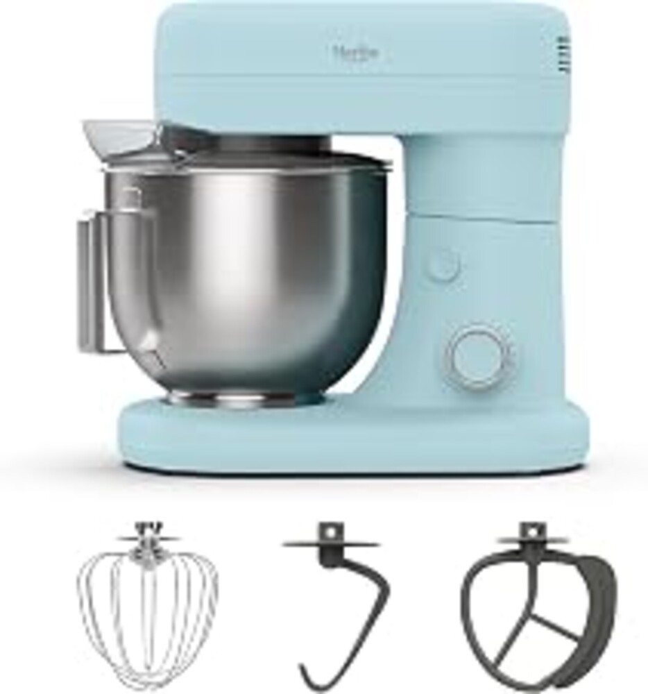 Martha Stewart 5.3QT Tilt Head Stand Mixer, 12 Speeds, Stainless Steel Bowl | Dough Hook, Stainless Whisk, Beater, Removable Splash Shield, Bread, Cake & Whipping, Electric Kitchen Mixer, Sky Blue