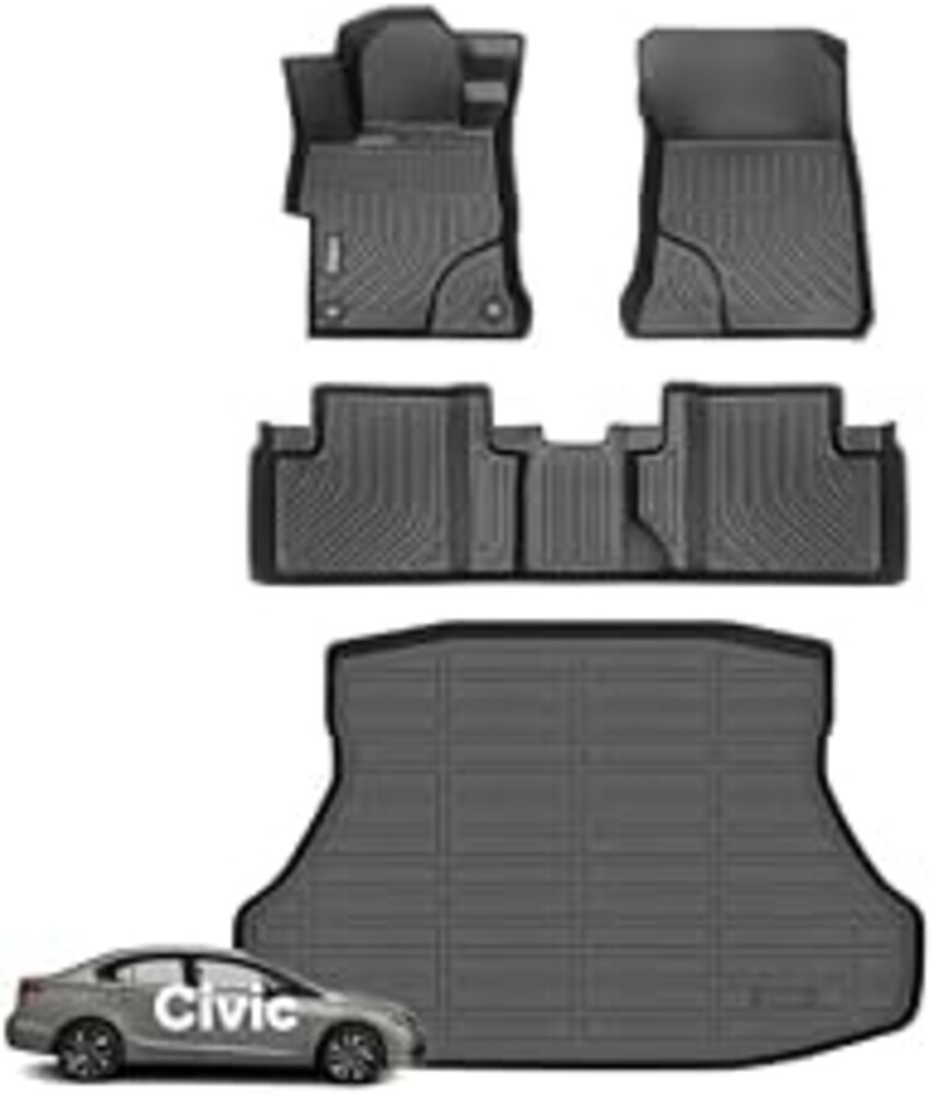 Wayhigh® Floor Mats for Honda Civic Sedan 2012-2015 (Not Coupe) | Cargo Liner All Weather TPE Car Mats Waterproof Heavy Duty Floor Mats Custom Fit for Civic Accessories