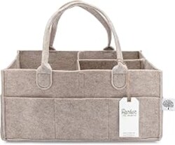 Parker Baby Co. Felt Diaper Caddy Organizer - Large, Oatmeal | Portable nursery storage bin for diapers, wipes, bottles & baby essentials in home/car. Soft felt, foldable design 16x10x7"