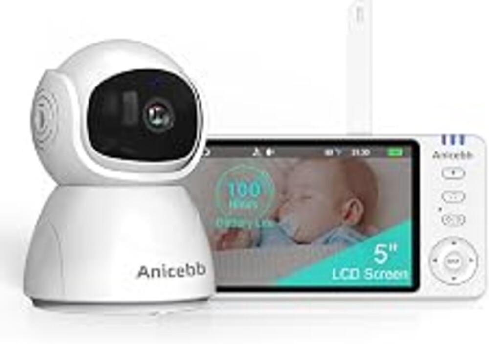 Anicebb 5" HD Video Baby Monitor with Camera and Audio, No WiFi Hack-Proof Security, Remote Pan-Tilt-Zoom, 100-Hour Battery Life in VOX Mode, 1000ft Range, Night Vision, Temperature & Cry Alerts