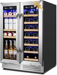 Velieta 24 Inch Upgraded Dual Zone Wine and Beverage Refrigerator Cooler | Glass Door, Under Counter or Freestanding Beverage Fridge with Large Capacity, Advanced Cooling System