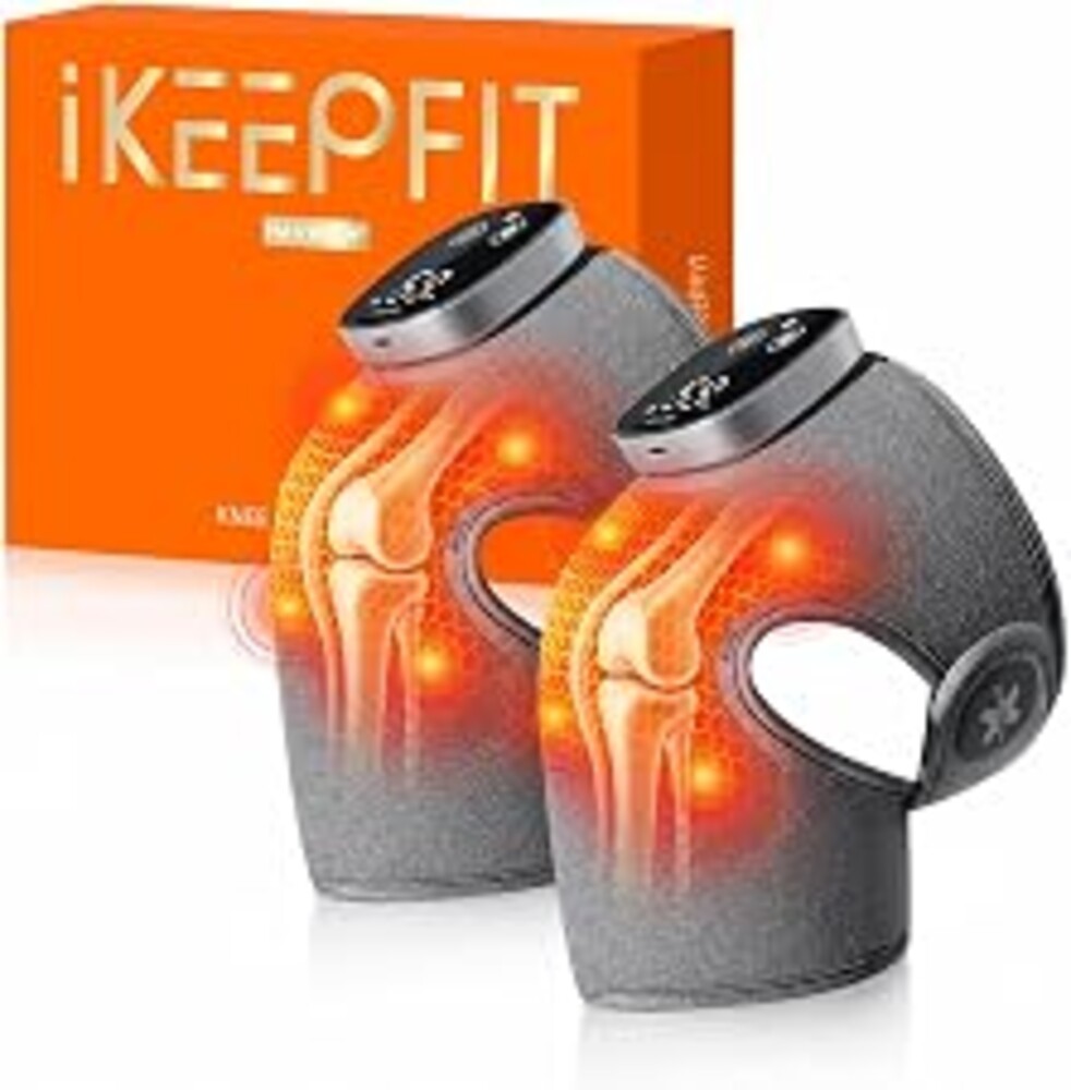 IKEEPFIT Knee Massager with Heat Vibration for Pain Relief MAXwarm 5.0[2026 Upgraded]-Heated Knee Brace with 5 Heat Levels and 4 Massage Motors, X-Warm Heat-Lock Tech, Gifts for Men Women(Grey, 2Pack)