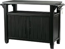 Keter Unity XL Portable Outdoor Table with Stainless Steel Top for Kitchen Prep and Outdoor Storage Cabinet for Grilling Accessories, Dark Grey