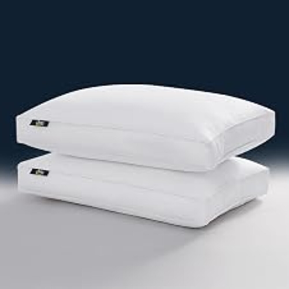 Serta Hotel Collection Pillows Queen Size Set of 2 | White Goose Feather Down Fiber Gusseted 100% Cotton Pillow for Back, Stomach or Side Sleepers