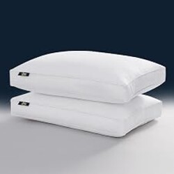 Serta Hotel Collection Pillows Queen Size Set of 2 | White Goose Feather Down Fiber Gusseted 100% Cotton Pillow for Back, Stomach or Side Sleepers