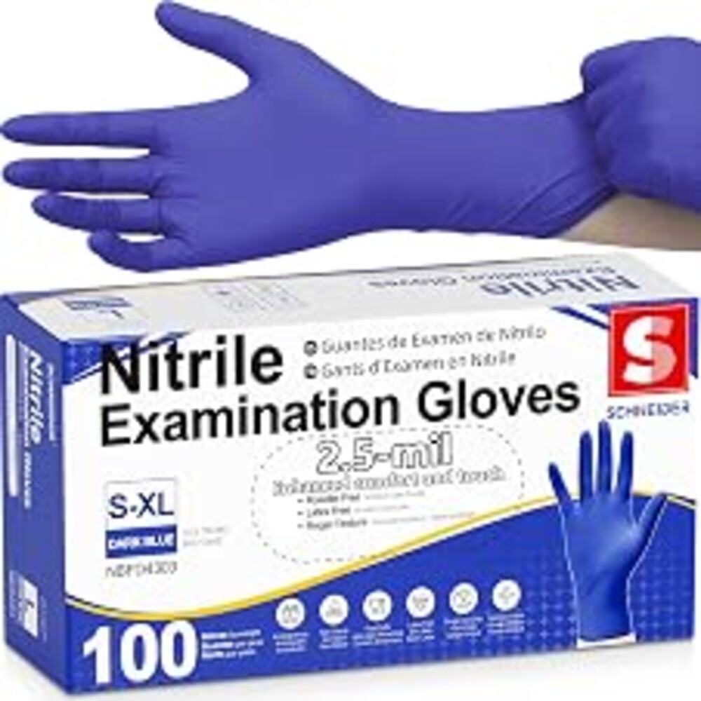 Schneider Medical Nitrile Exam Gloves, Powder & Latex Free, Darkblue | Disposable for Medical Exams, Cooking, Food Prep, Cleaning, Home, Household Use