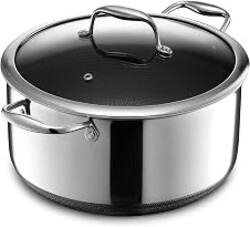 HexClad 8QT Hybrid Nonstick Braiser Stock Pot with Lid, Induction Ready | Stay-Cool Handles, Dishwasher and Oven Safe up to 900°F, Compatible with All Cooktops