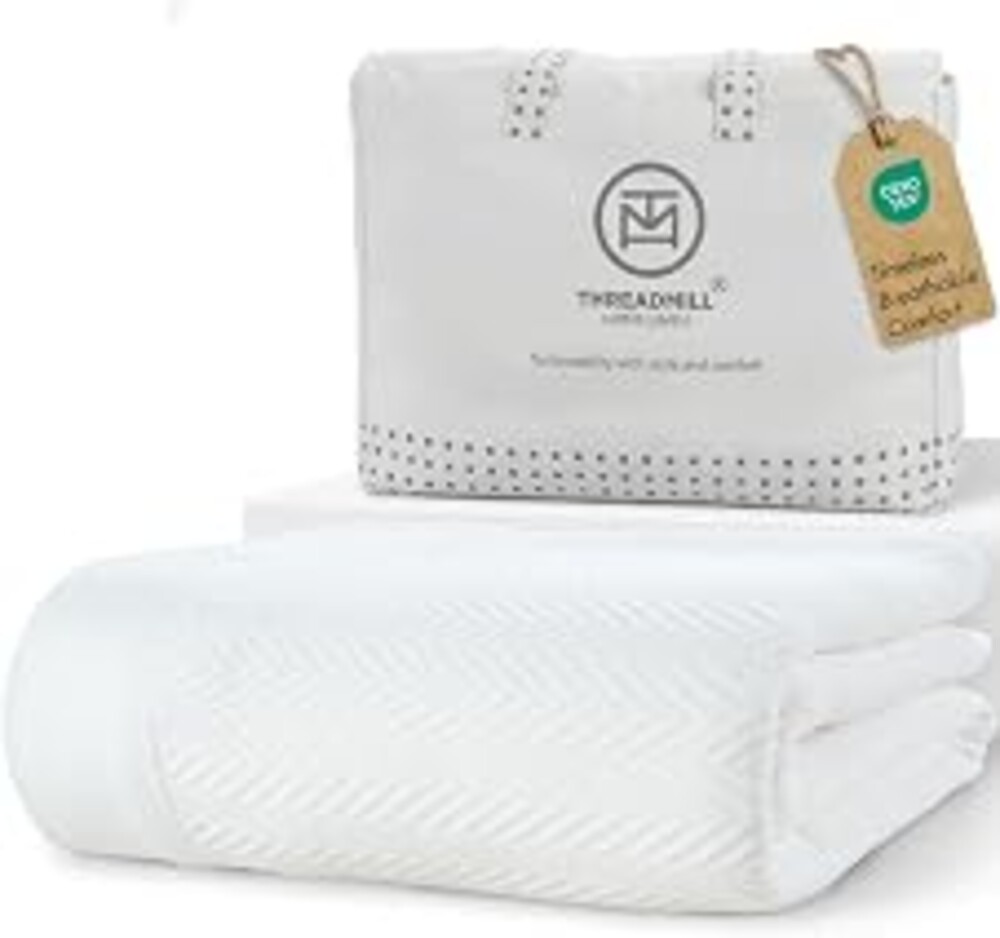 Threadmill Luxury 100% Cotton Queen Herringbone Blanket, Bright White | All-Season Thermal Blanket, Soft & Breathable, Cozy Moisture-Wicking, OEKO-TEX Certified, Machine Washable, 90x92 in