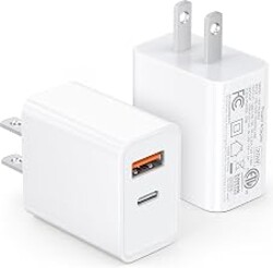 [2 Pack] 20W USB C Charger Block Fast Charging Dual Ports Adapter | ETL Listed Type C PD+QC USB-A Multiport Wall Plug, Travel Charger for iPhone 17/16/15/14/13/12/11/XR, iPad, Galaxy & more