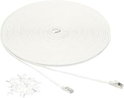 Amazon Basics RJ45 Cat 7 Ethernet Patch Cable, Flat, 600MHz, Snagless, Includes 25 Nails, 100 Foot, White