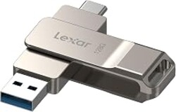 Lexar D40E 128GB Dual USB 3.2 Gen 1 Type-C Jump Drive, Champagne Silver | USB-C Flash, Metal Housing, Swivel Design, Thumb Drive