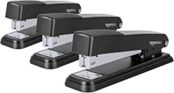 Amazon Basics Full-Strip Metal Office Desktop Stapler, 20 Sheet Capacity, Non-Slip, Black, 3-Pack