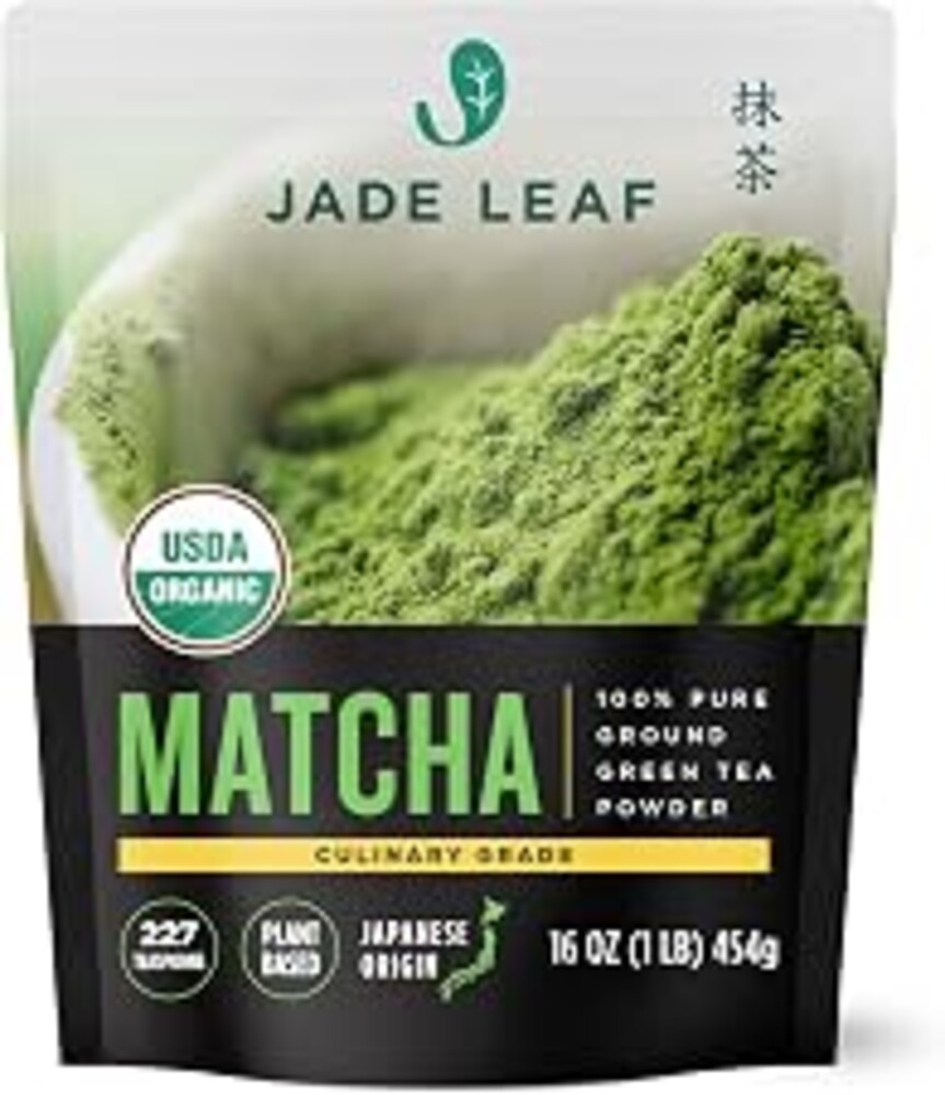 Jade Leaf Matcha Powder, Organic Culinary Grade, 454g / 16oz | For Matcha Lattes, Baking, Smoothies etc - Bulk Value Size (1 pound, 454 Servings) - Resealable Pouch for Easy Storage