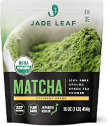 Jade Leaf Matcha Powder, Organic Culinary Grade, 454g / 16oz | For Matcha Lattes, Baking, Smoothies etc - Bulk Value Size (1 pound, 454 Servings) - Resealable Pouch for Easy Storage