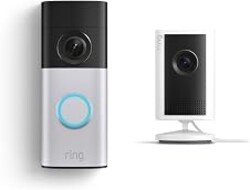 Ring Wired Doorbell Plus (Newest Model), Nickel Silver with Indoor Cam Plus (Newest Model), White