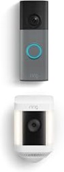 Ring Battery Doorbell (newest model), Speckled Gray with Ring Spotlight Cam Plus, Battery, White