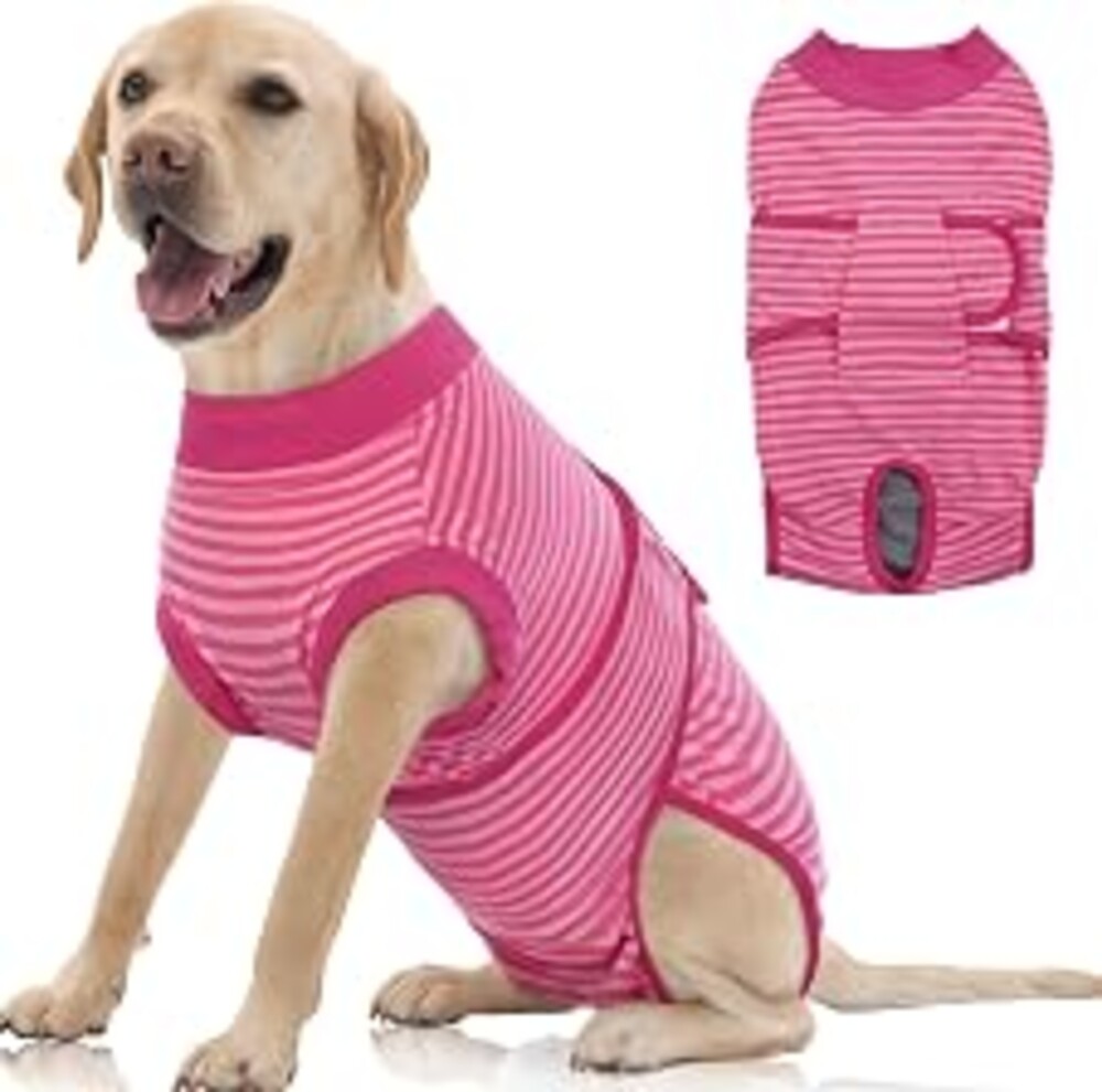 FUAMEY Recovery Suit for Dogs After Surgery,Soft Breathable Dog Bodysuit | E-Collar & Cone Alternative Surgical Suit,Male Female Dog Neuter Spay Suits Anti Licking Wounds Onesie Rose Stripes XL
