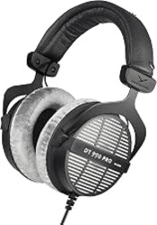 beyerdynamic DT 990 PRO Over-Ear Studio Monitor Headphones - Open-Back Stereo Construction, Wired (80 Ohm, Grey) (Renewed) | Open Back, Over Ear, Wired Professional Headphones, Mixing, Music Production, Editing, Audiophile, Gray Velour Ear Pads
