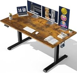 Veken 63"x28" Wider Large Standing Desk, Electric Height Adjustable, Brown | Modern Workstation Computer Desk, Sit to Stand Up, Conference Room Tables for Home Office, Writing, Gaming Study